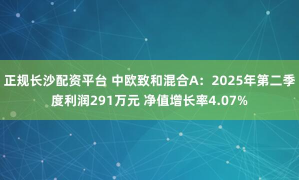 正规长沙配资平台 中欧致和混合A：2025年第二季度利润291万元 净值增长率4.07%