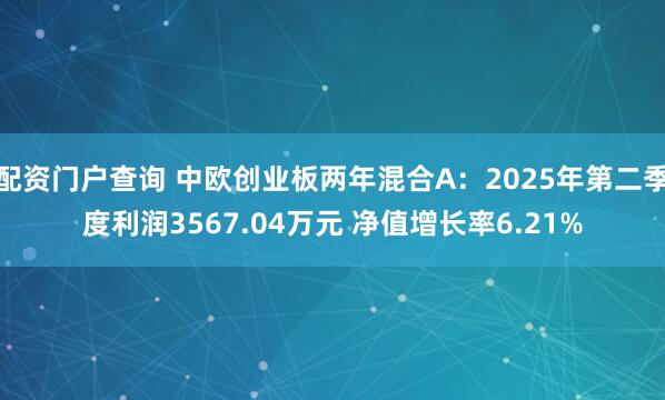 配资门户查询 中欧创业板两年混合A：2025年第二季度利润3567.04万元 净值增长率6.21%